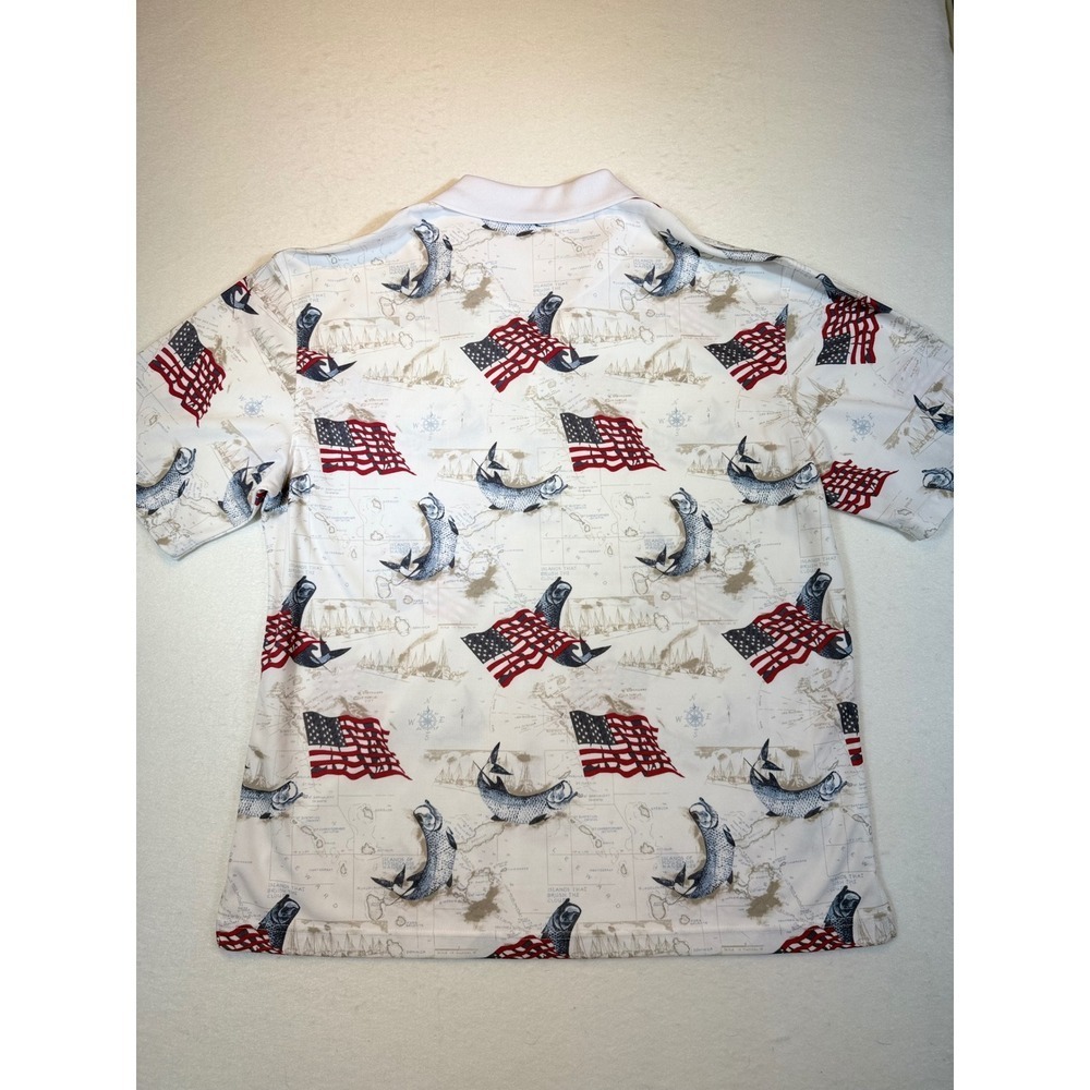 Golf America XL Polo Shirt American Flag Fish Graphic Novelty Golfing - Picture 2 of 4